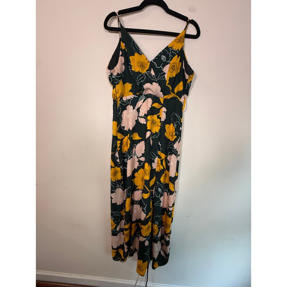 Iris Women Large Floral Maxi Dress V-Neck Adjustable Strap Sun Dress Yellow Pink